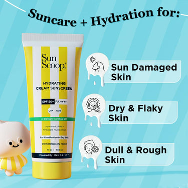 Sunscoop Hydrating Sunscreen | SPF 50+, PA++++ | Mineral Oil & Petroleum Free | Hydrating | Non-Comedogenic | No white cast | 45g